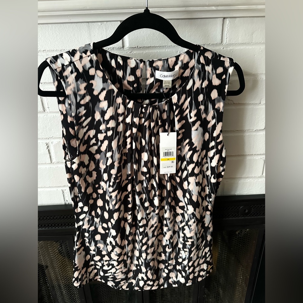 Calvin Klein Black and Cream Patterned Blouse